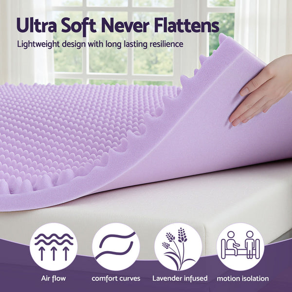 Giselle 5cm Memory Foam Mattress Topper Lavender Infused Egg Crate Pad Mat Single Giselle Bedding