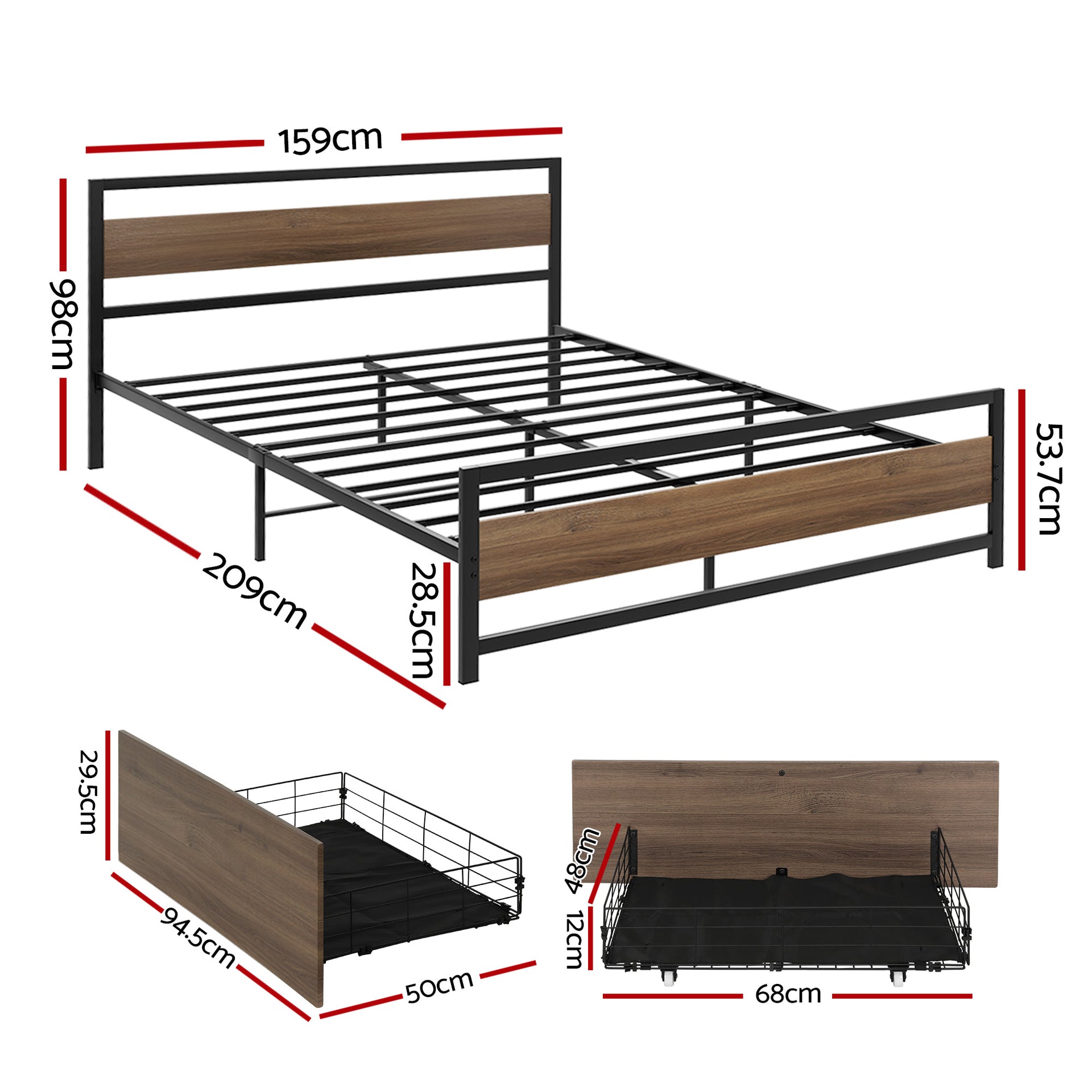 Artiss Bed Frame Queen Size Metal Frame with 2 Drawers DREW Awezingly