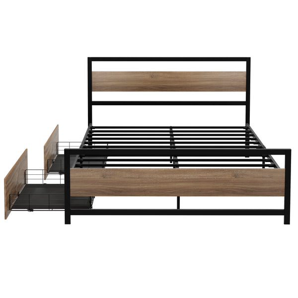 Artiss Bed Frame Queen Size Metal Frame with 2 Drawers DREW Awezingly