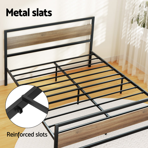 Artiss Bed Frame Queen Size Metal Frame with 2 Drawers DREW Awezingly