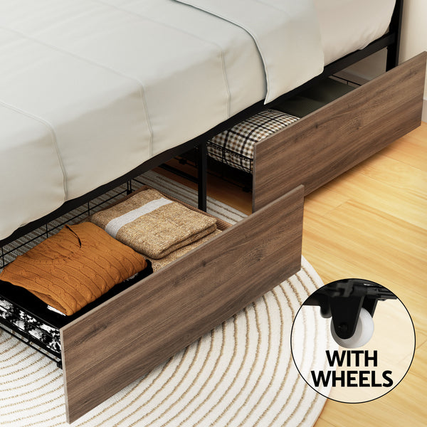 Artiss Bed Frame Queen Size Metal Frame with 2 Drawers DREW Awezingly