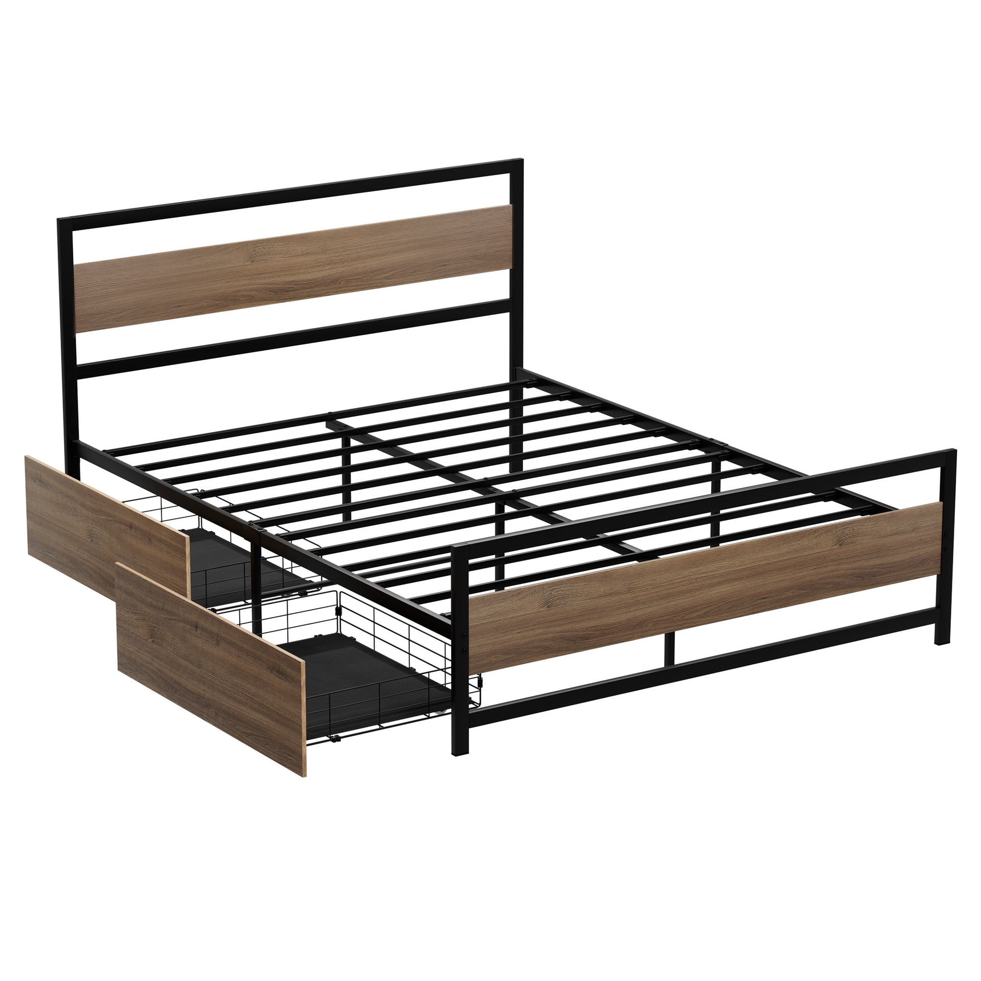 Artiss Bed Frame Queen Size Metal Frame with 2 Drawers DREW Awezingly