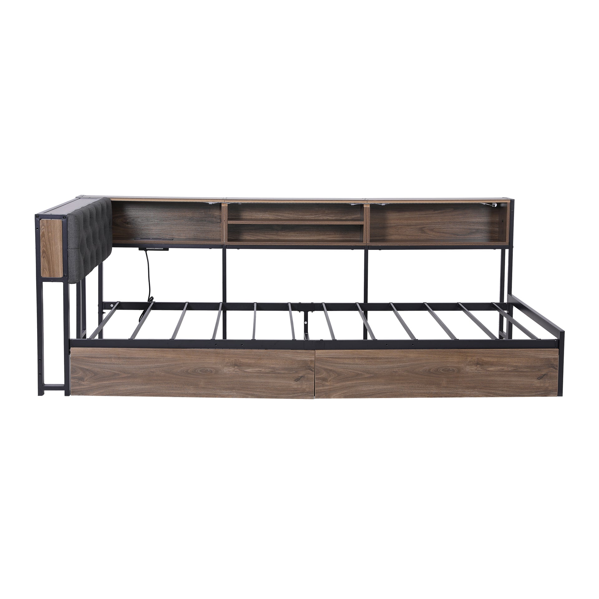 Artiss Bed Frame King Single Size with 2 Drawers and Charging Station Metal Corner Bed Base Awezingly
