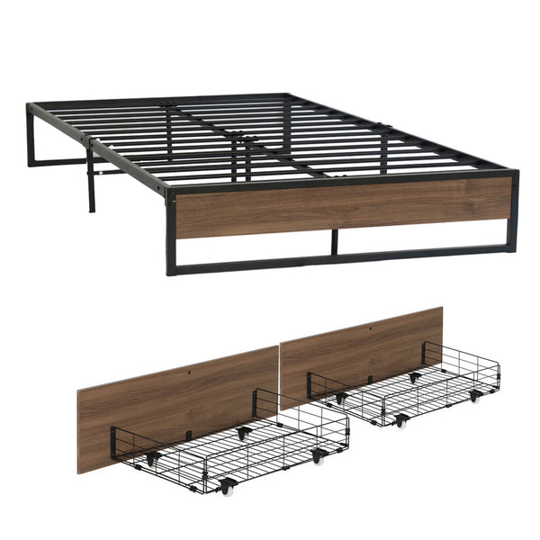 Artiss Bed Frame Metal Frame Double Size Bed Base 2 Drawers OSLO Awezingly