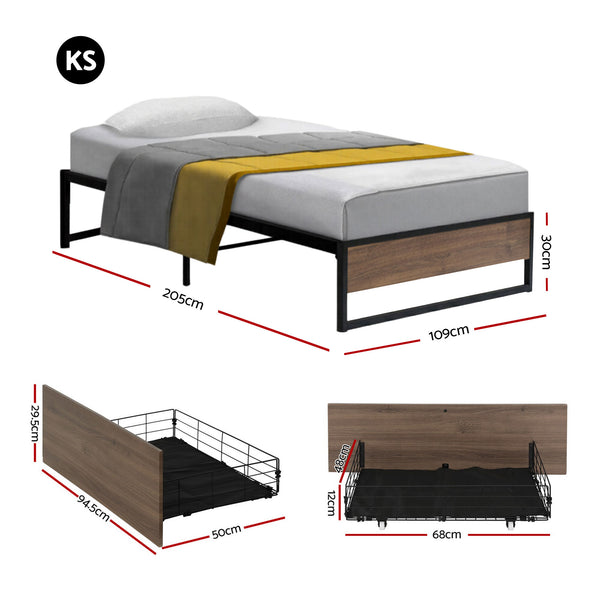 Artiss Bed Frame Metal Frame King Single Bed Base 2 Drawers OSLO Awezingly