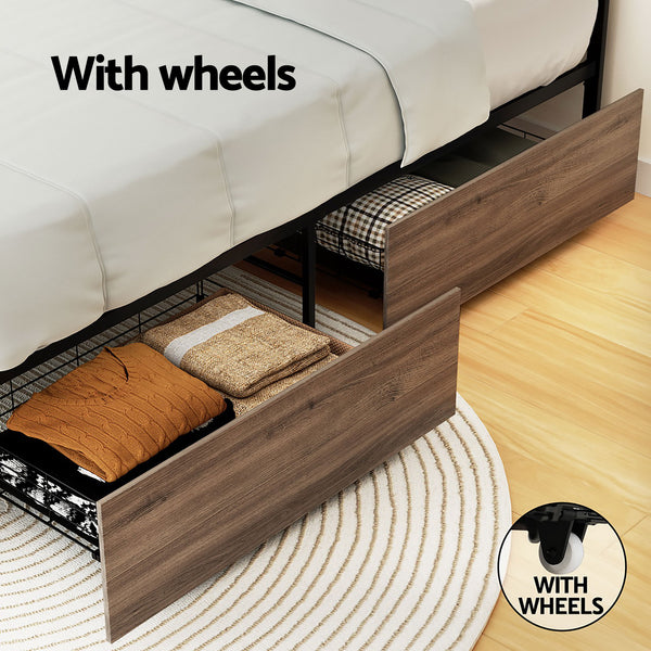 Artiss Bed Frame Metal Frame King Single Bed Base 2 Drawers OSLO Awezingly