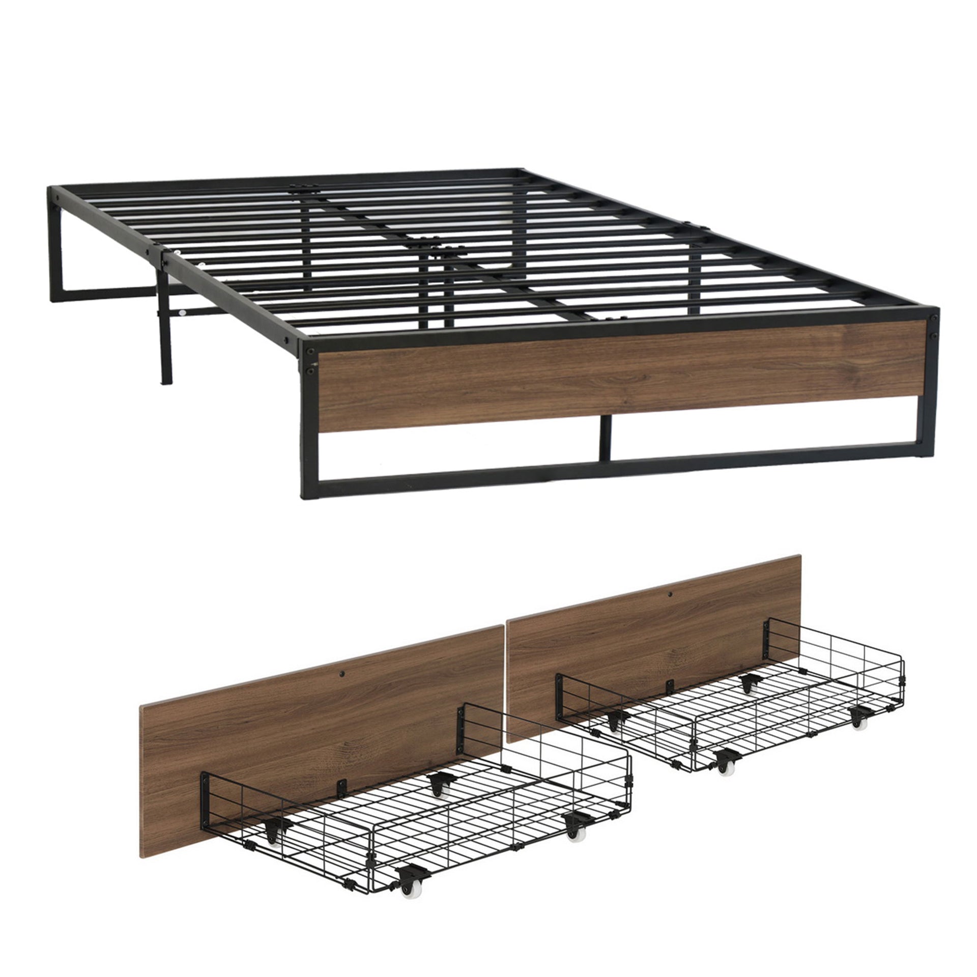 Artiss Bed Frame Metal Frame Queen Size Bed Base 2 Drawers OSLO Awezingly