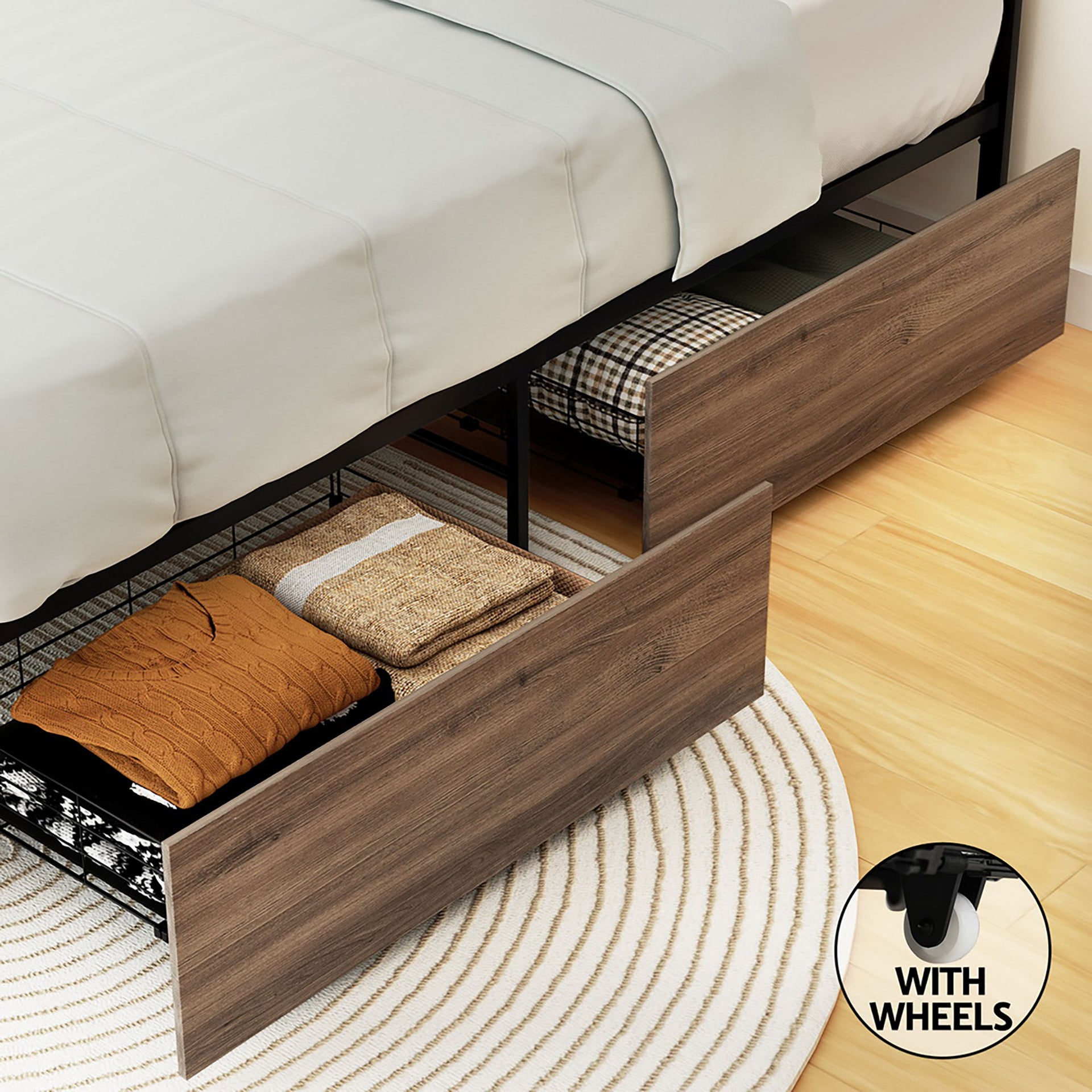 Artiss Bed Frame Metal Frame Queen Size Bed Base 2 Drawers OSLO Awezingly
