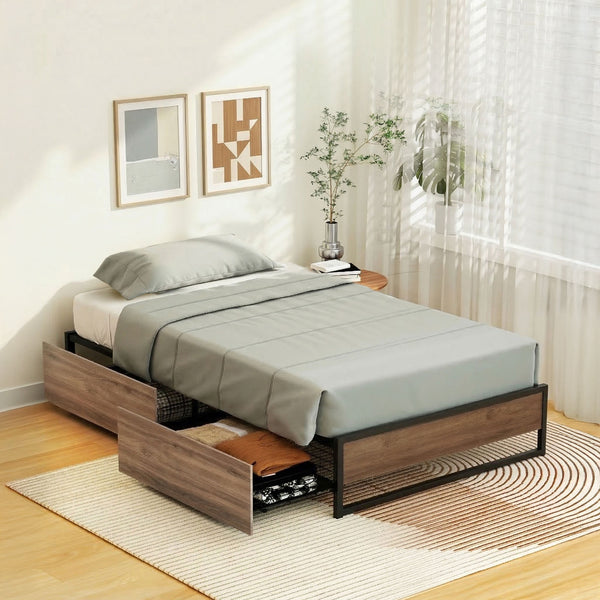Artiss Bed Frame Metal Frame Single Bed Base 2 Drawers OSLO Awezingly