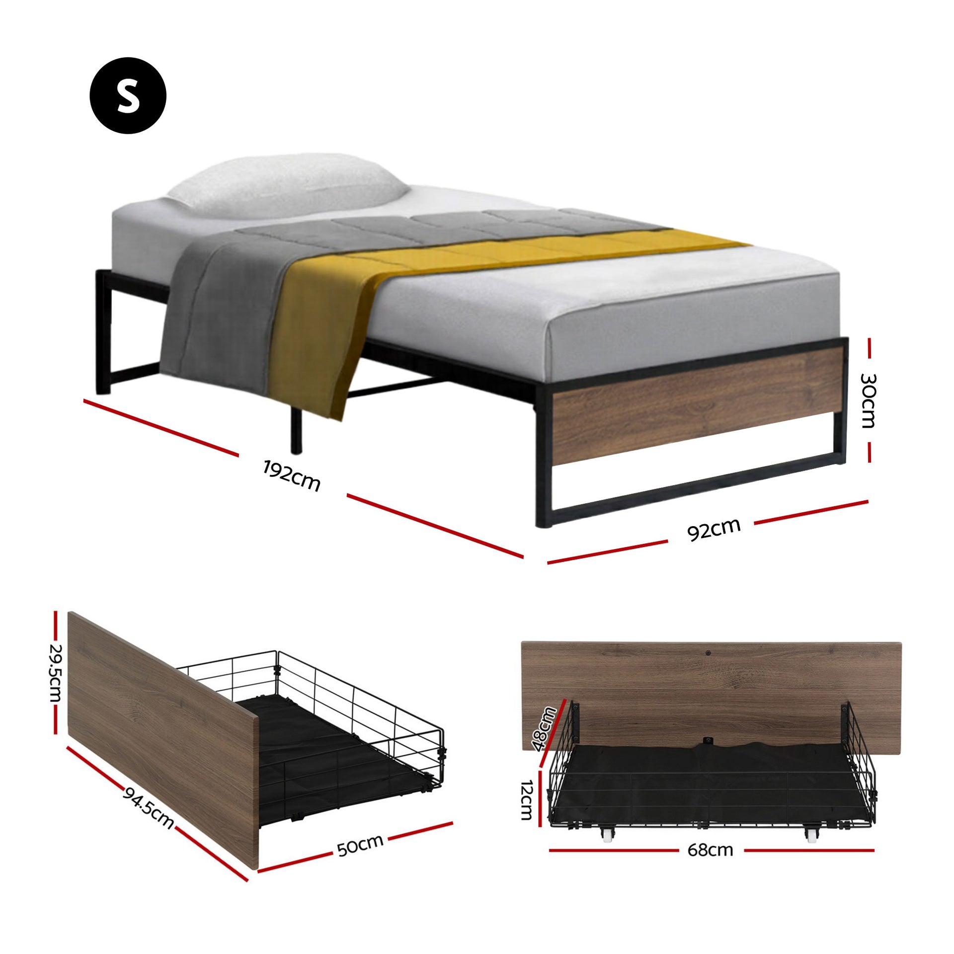 Artiss Bed Frame Metal Frame Single Bed Base 2 Drawers OSLO Awezingly