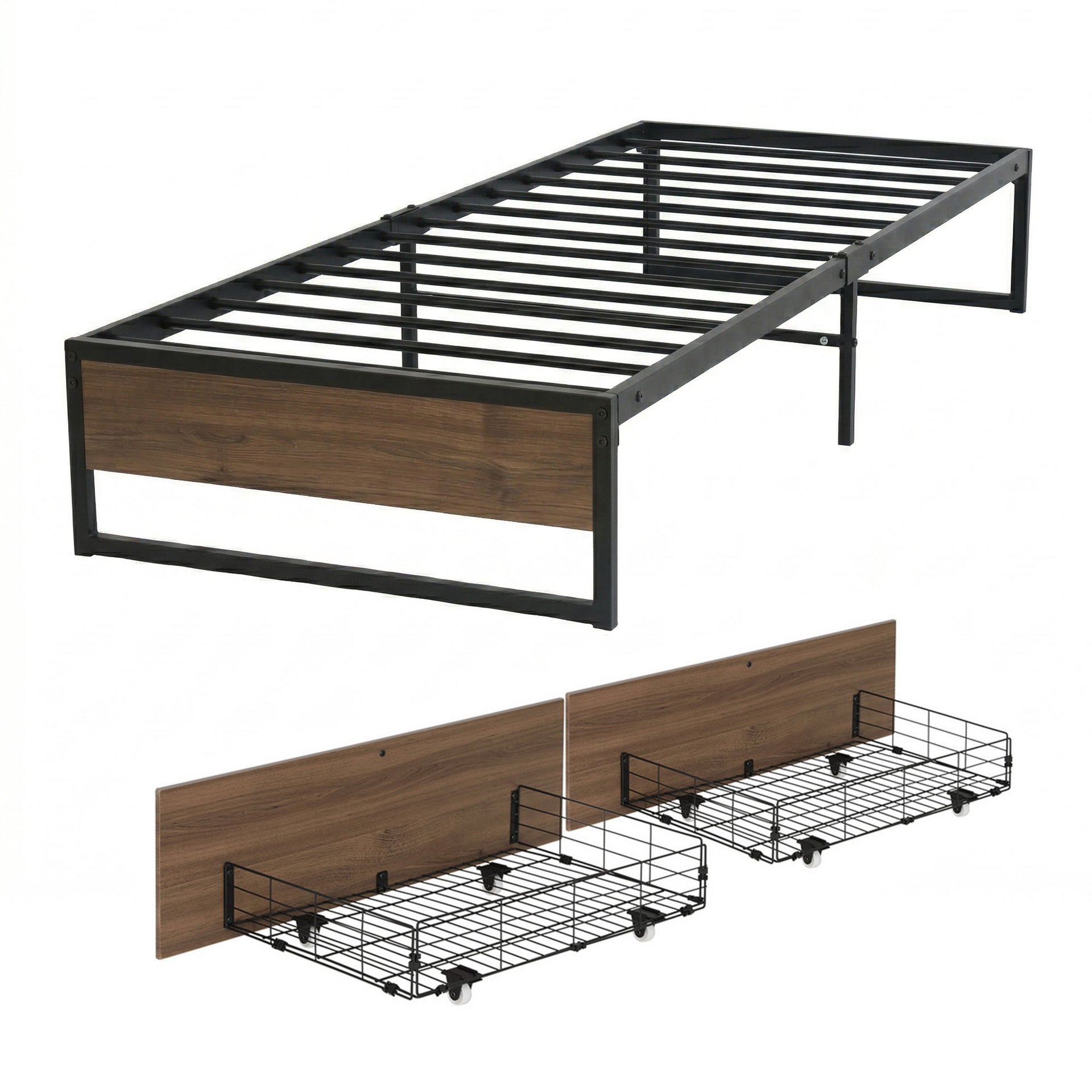 Artiss Bed Frame Metal Frame Single Bed Base 2 Drawers OSLO Awezingly