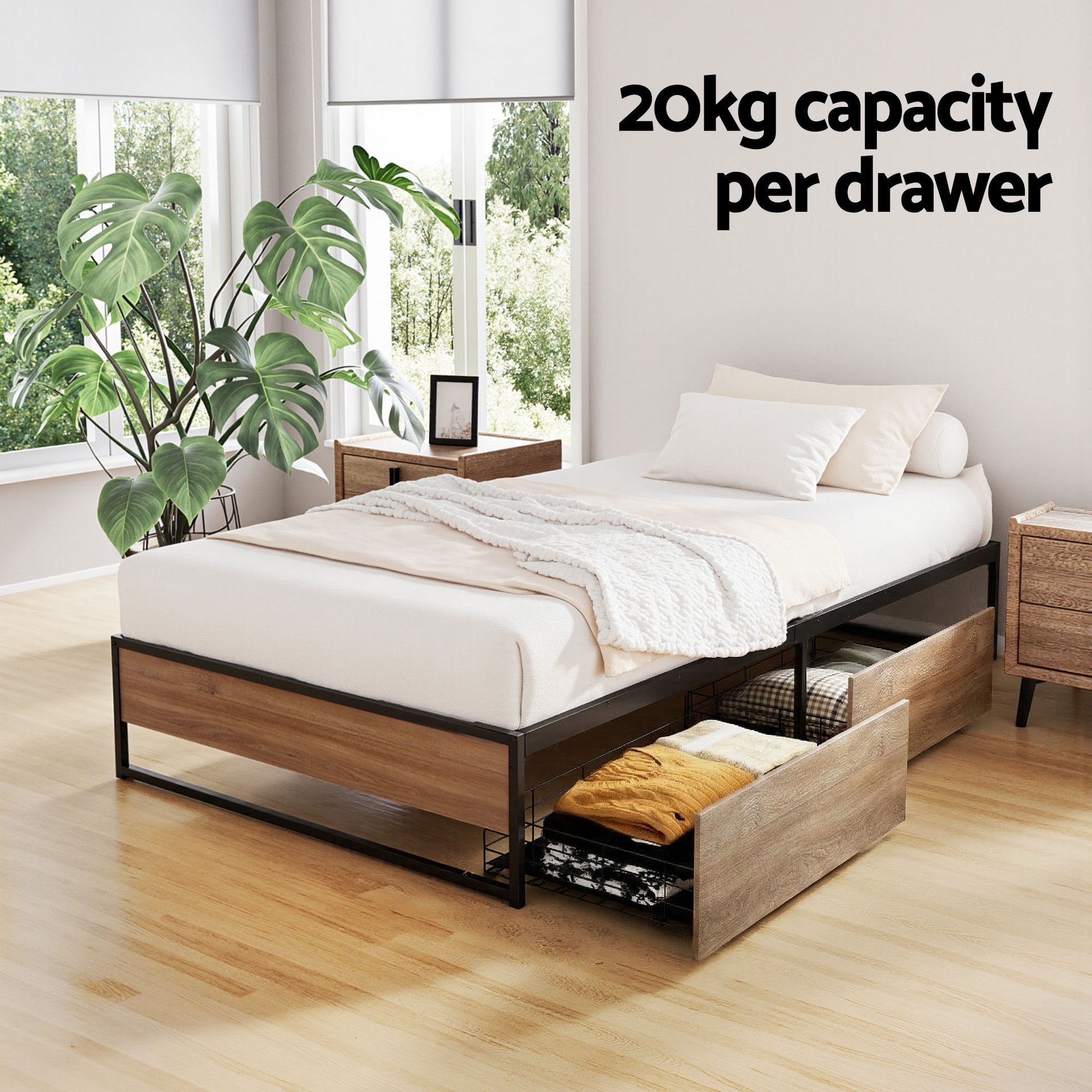 Artiss Bed Frame Metal Frame Single Bed Base 2 Drawers OSLO Awezingly