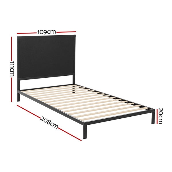 Artiss Bed Frame Metal Bed Base with Charcoal Fabric Headboard King Single PADA Artiss