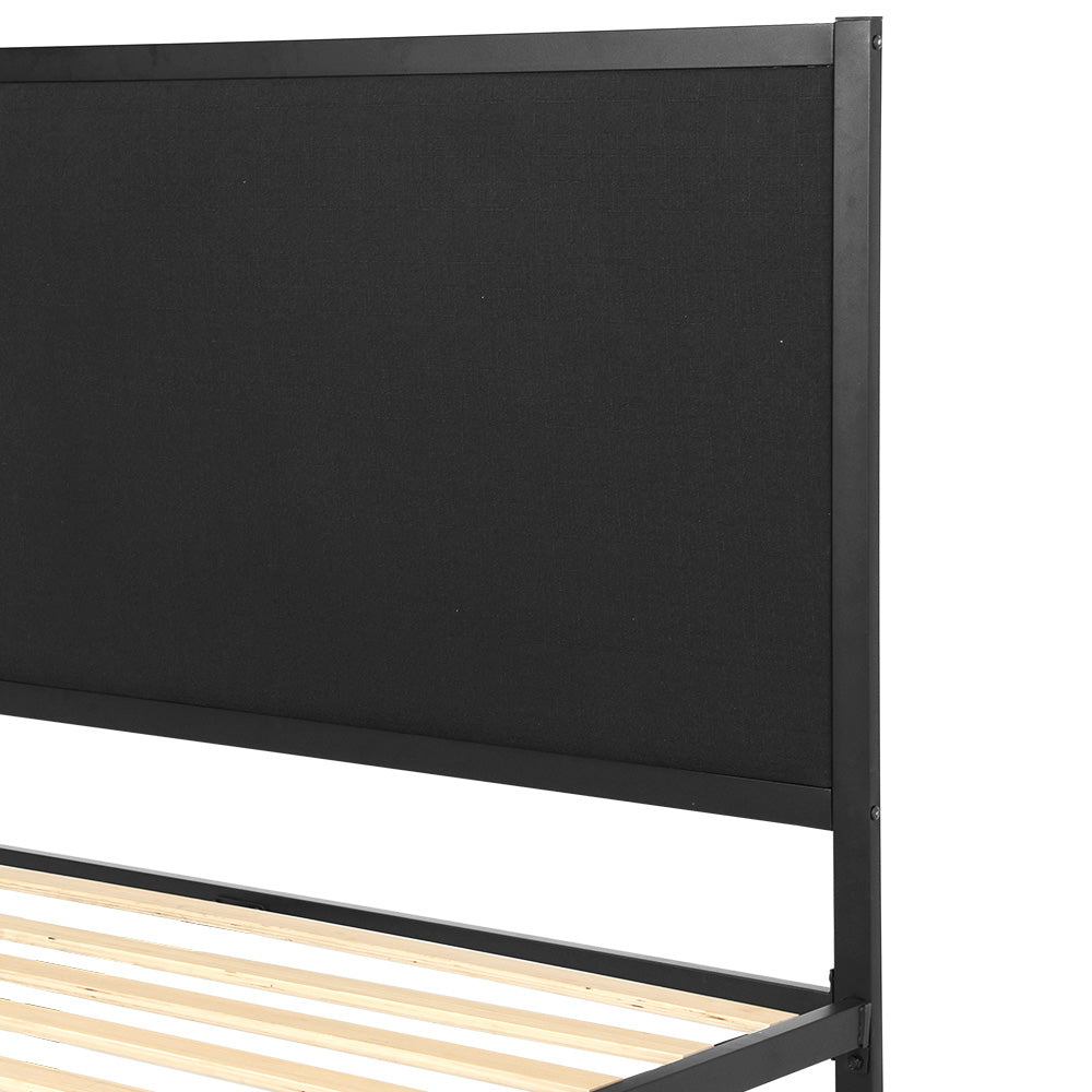 Artiss Bed Frame Metal Bed Base with Charcoal Fabric Headboard King Single PADA Artiss