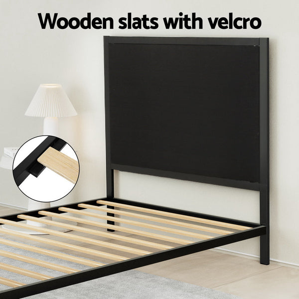 Artiss Bed Frame Metal Bed Base with Charcoal Fabric Headboard King Single PADA Artiss