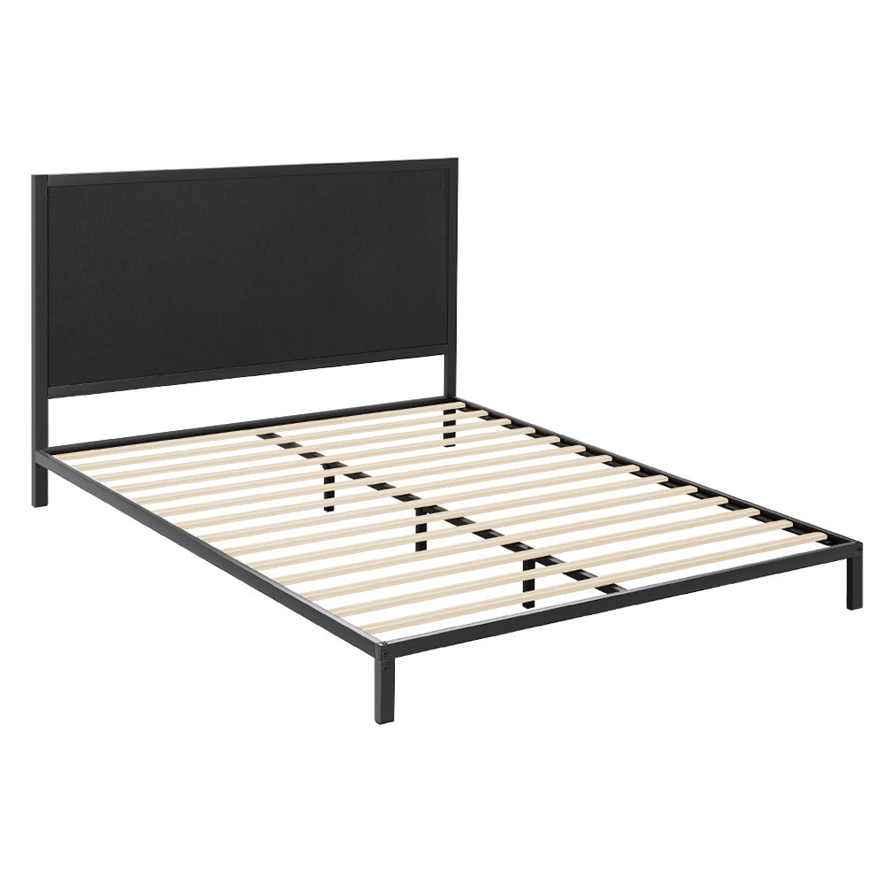 Artiss Bed Frame Metal Bed Base with Charcoal Fabric Headboard Queen Size PADA Artiss