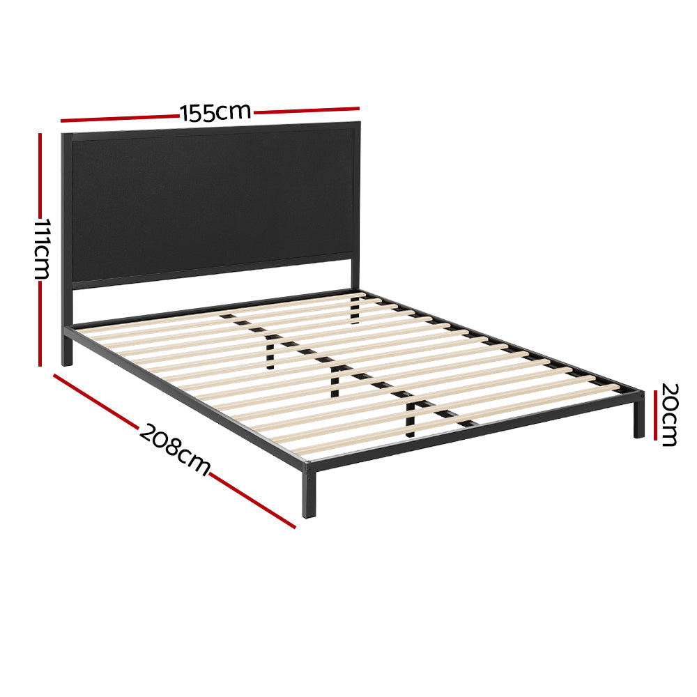 Artiss Bed Frame Metal Bed Base with Charcoal Fabric Headboard Queen Size PADA Artiss