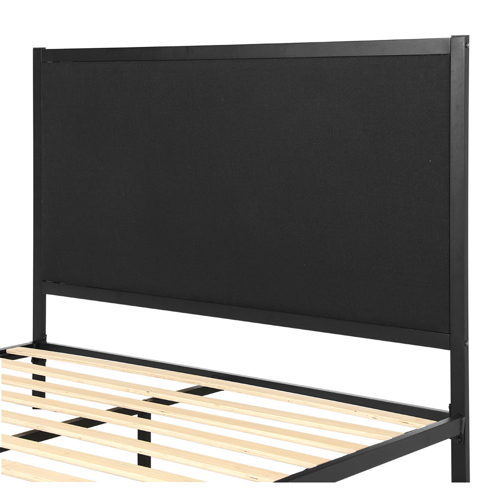 Artiss Bed Frame Metal Bed Base with Charcoal Fabric Headboard Queen Size PADA Artiss