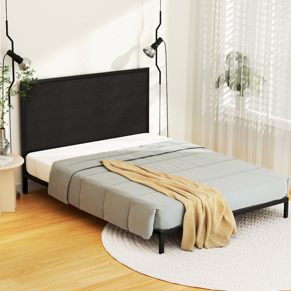 Artiss Bed Frame Metal Bed Base with Charcoal Fabric Headboard Queen Size PADA Artiss