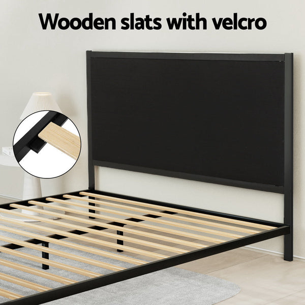 Artiss Bed Frame Metal Bed Base with Charcoal Fabric Headboard Queen Size PADA Artiss