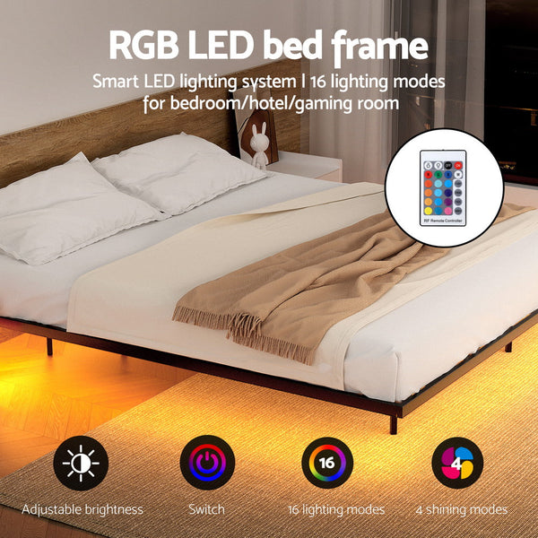 Artiss Double Bed Frame,Floating Metal Bed Frame with Smart LED Lights - Sturdy Metal Platform Bed Base, Silent Design, Tool-Free Assembly, 300KG Capacity for Home/Hotel/Master Bedroom Artiss