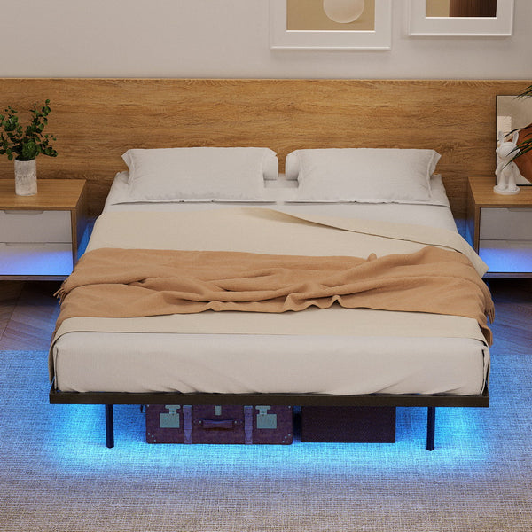 Artiss Double Bed Frame,Floating Metal Bed Frame with Smart LED Lights - Sturdy Metal Platform Bed Base, Silent Design, Tool-Free Assembly, 300KG Capacity for Home/Hotel/Master Bedroom Artiss