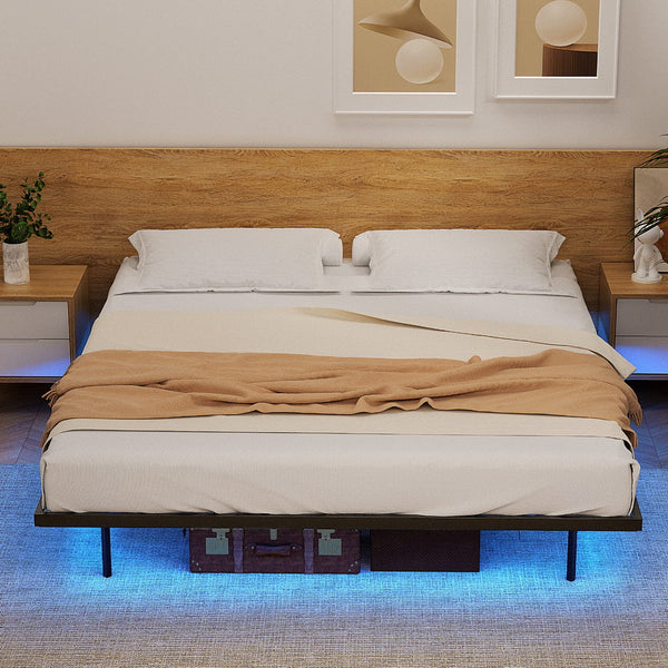 Artiss King Bed Frame,Floating Metal Bed Frame with Smart LED Lights - Sturdy Metal Platform Bed Base, Silent Design, Tool-Free Assembly, 300KG Capacity for Home/Hotel/Master Bedroom Artiss
