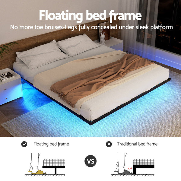 Artiss Double Bed Frame,Floating Metal Bed Frame with Smart LED Lights - Sturdy Metal Platform Bed Base, Silent Design, Tool-Free Assembly, 300KG Capacity for Home/Hotel/Master Bedroom Artiss