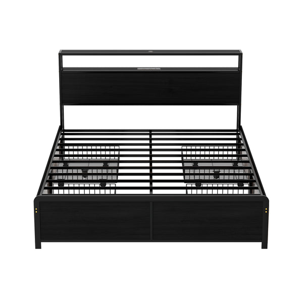Artiss Metal Bed Frame Queen Size Storage Headboard Charge Station LED 4 Drawers Artiss