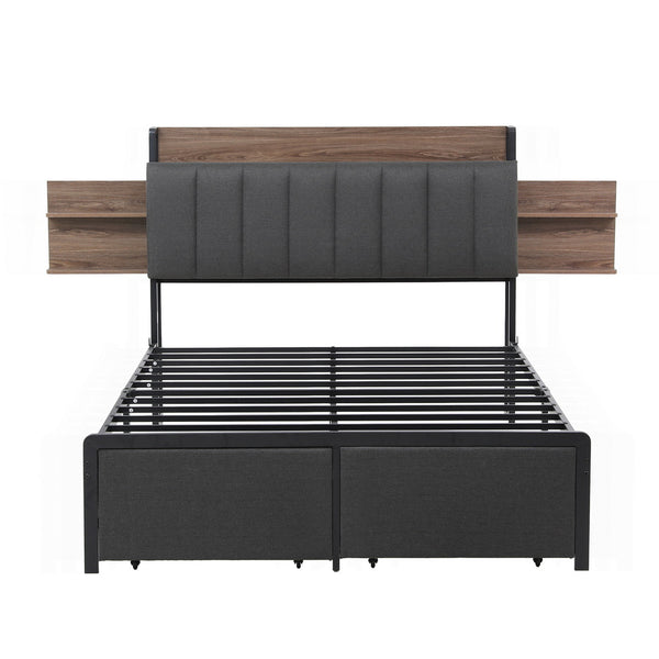 Artiss Metal Bed Frame Double Size with 2-Tier Hidden Storage with Charging Station Artiss