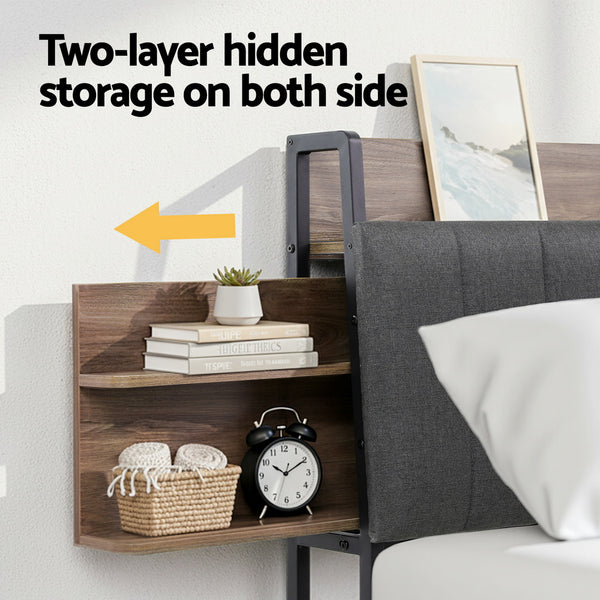 Artiss Metal Bed Frame King Size with 2-Tier Hidden Storage with Charging Station Artiss