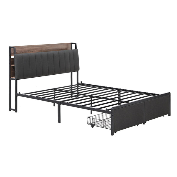 Artiss Metal Bed Frame King Size with 2-Tier Hidden Storage with Charging Station Artiss