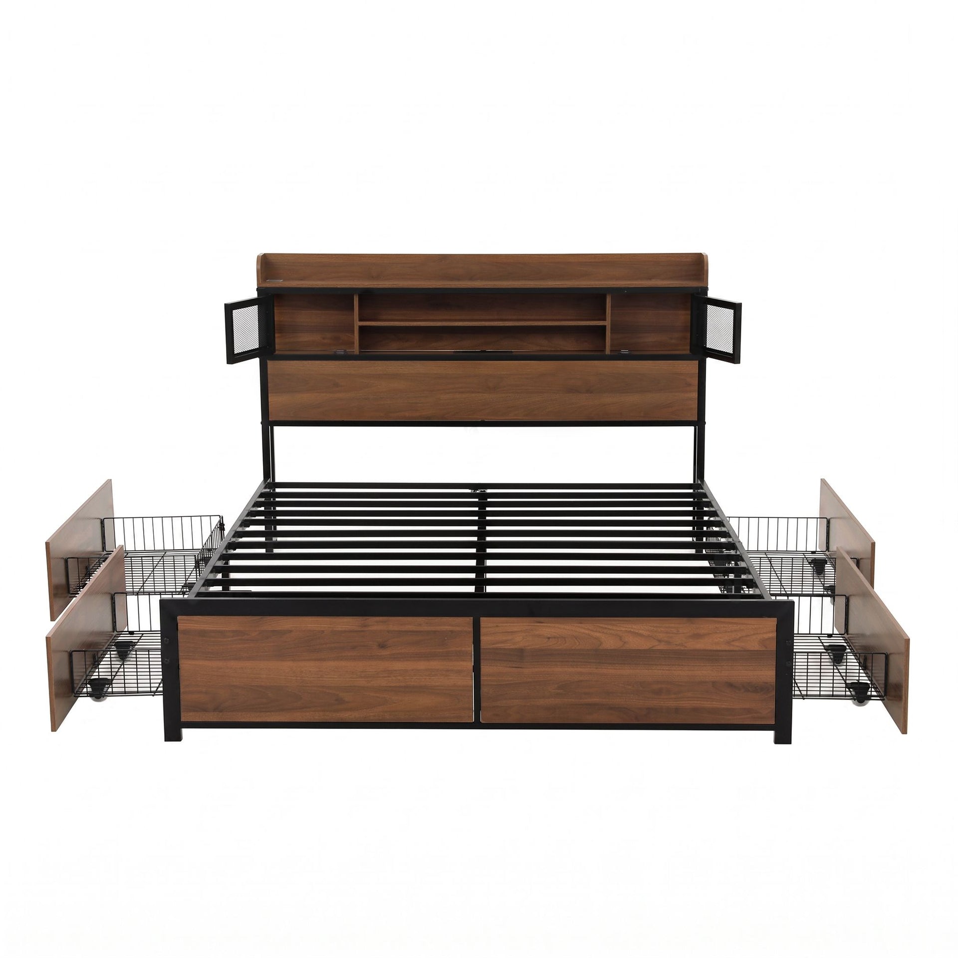 Artiss Double Bed Frame with Charging Station 4 Drawers Storage Oak Awezingly