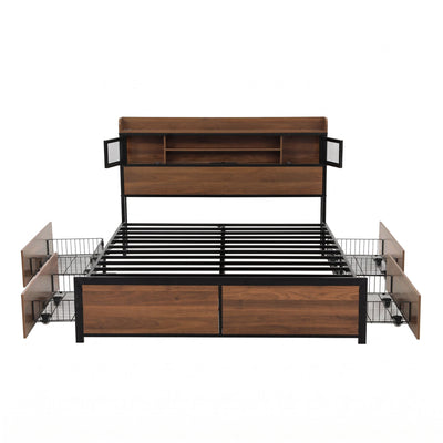 Artiss Double Bed Frame with Charging Station 4 Drawers Storage Oak