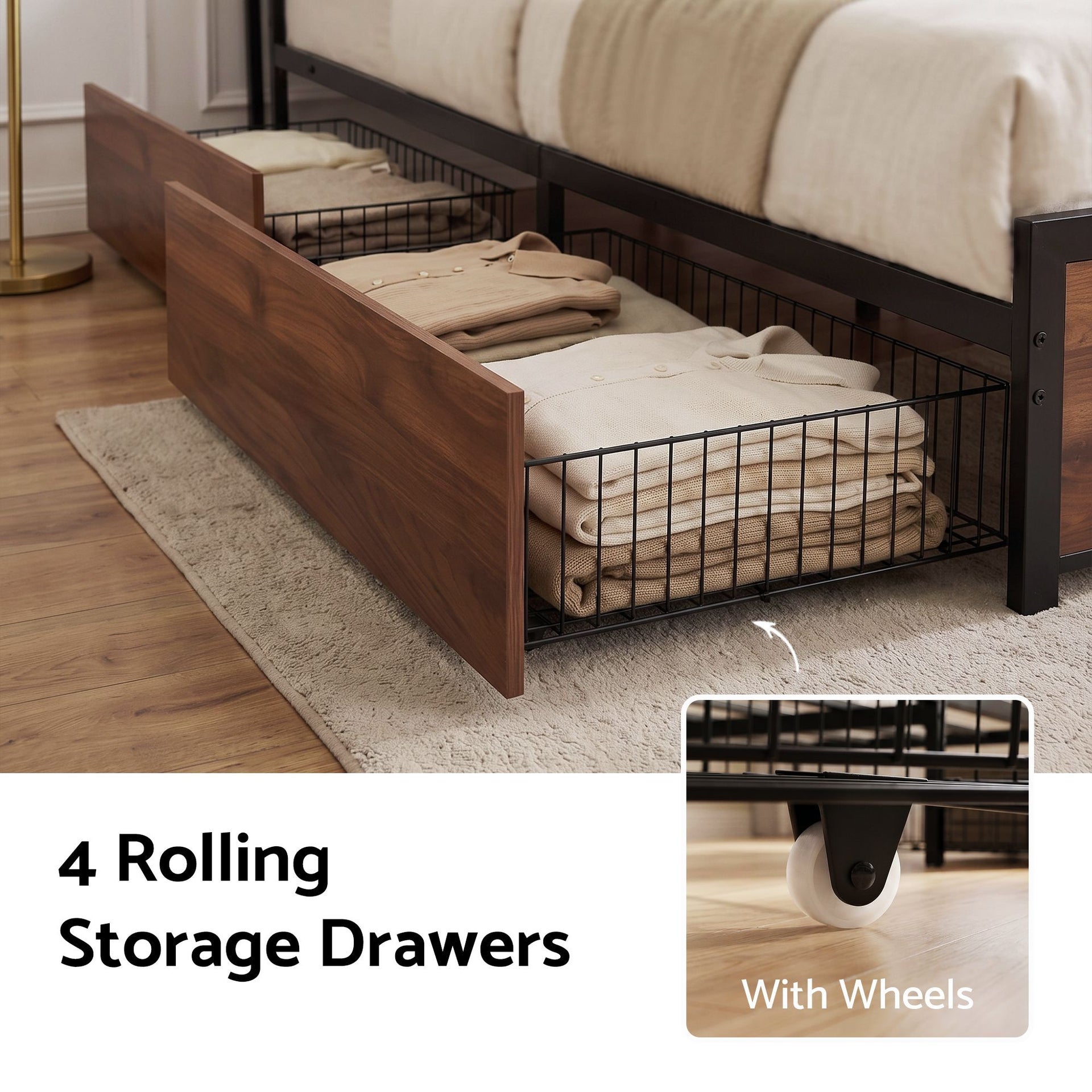 Artiss Double Bed Frame with Charging Station 4 Drawers Storage Oak Awezingly