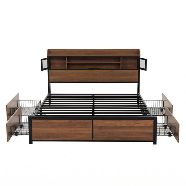 Artiss Queen Bed Frame with Charging Station 4 Drawers Storage Oak Awezingly