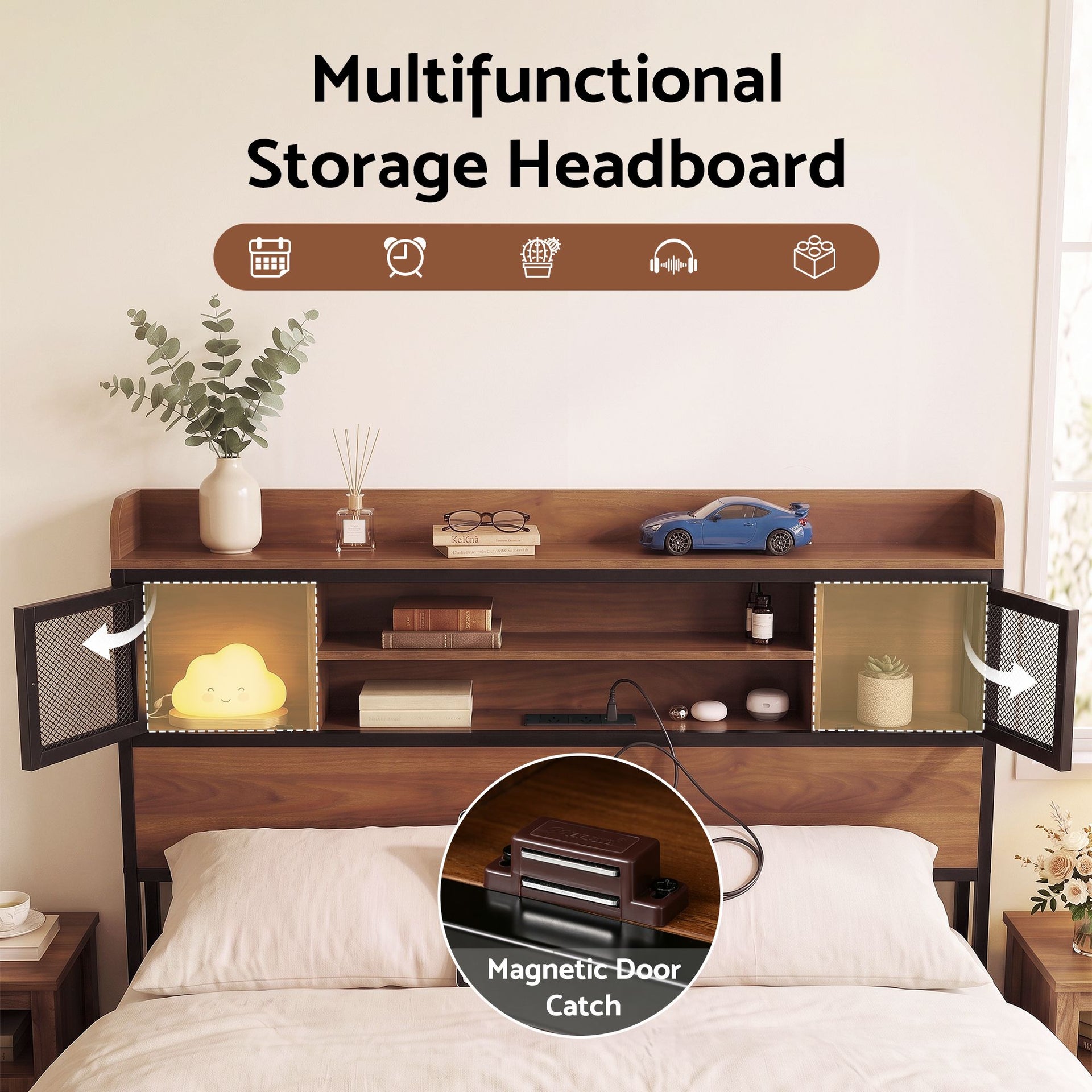 Artiss Queen Bed Frame with Charging Station 4 Drawers Storage Oak Awezingly