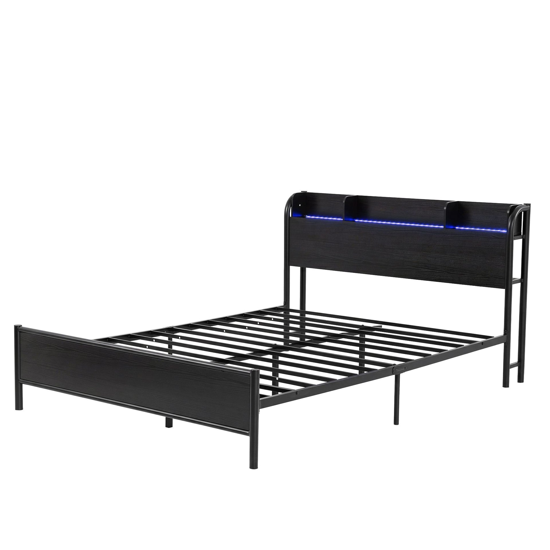 Artiss Bed Frame Double Size with Storage Shelf Headboard Charging Station GRID Awezingly