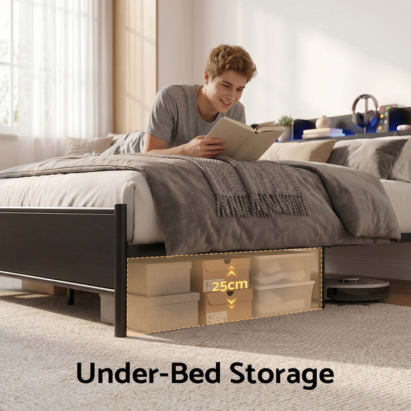 Artiss Bed Frame Queen Size with Storage Shelf Headboard Charging Station GRID Awezingly