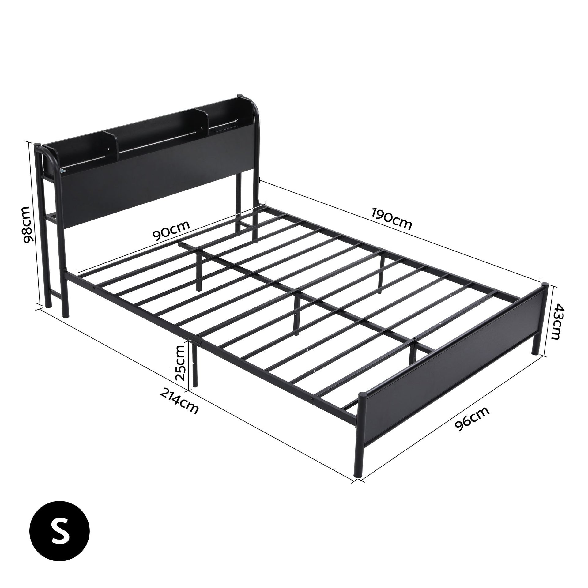 Artiss Bed Frame Single Size with Storage Shelf Headboard Charging Station GRID Awezingly