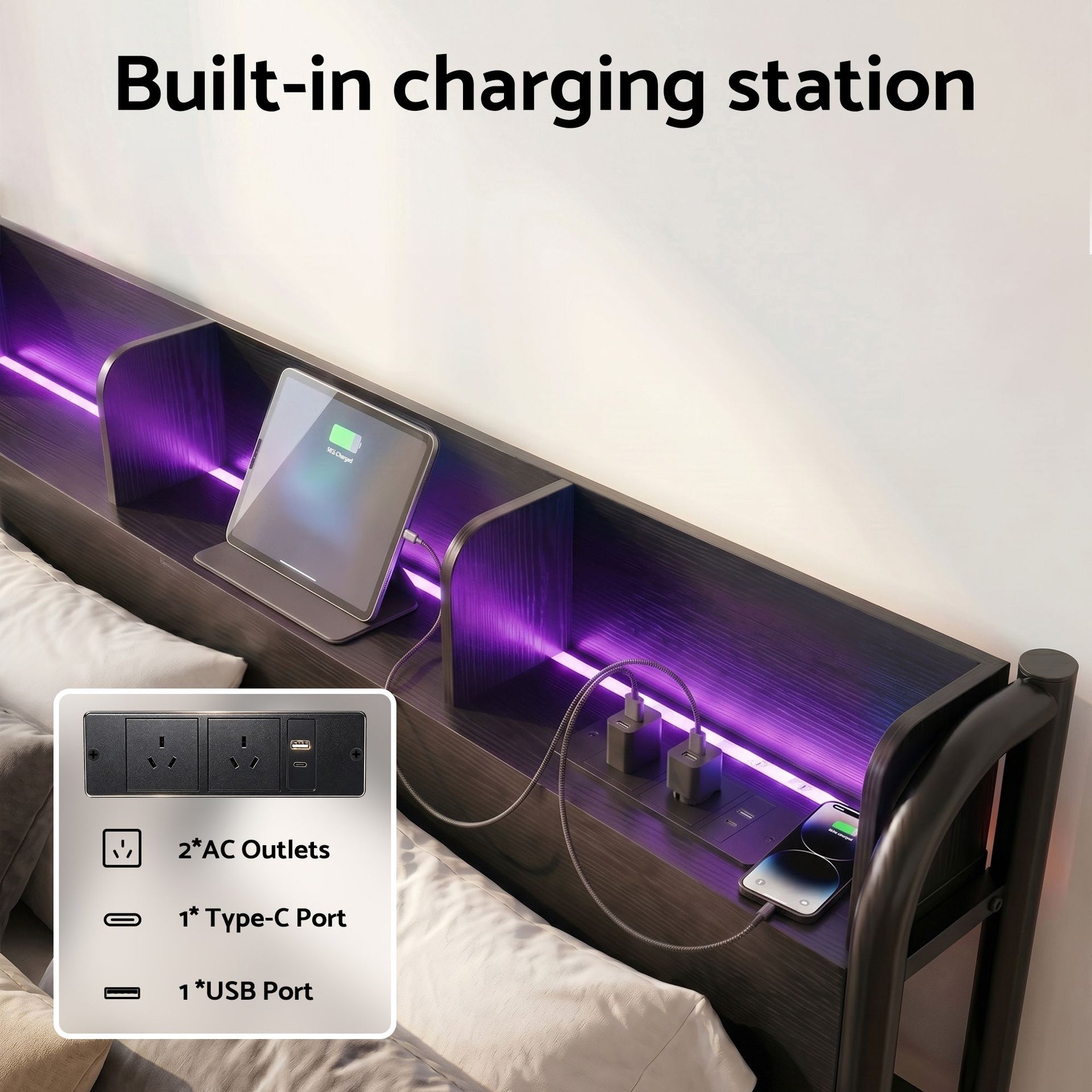 Artiss Bed Frame Single Size with Storage Shelf Headboard Charging Station GRID Awezingly