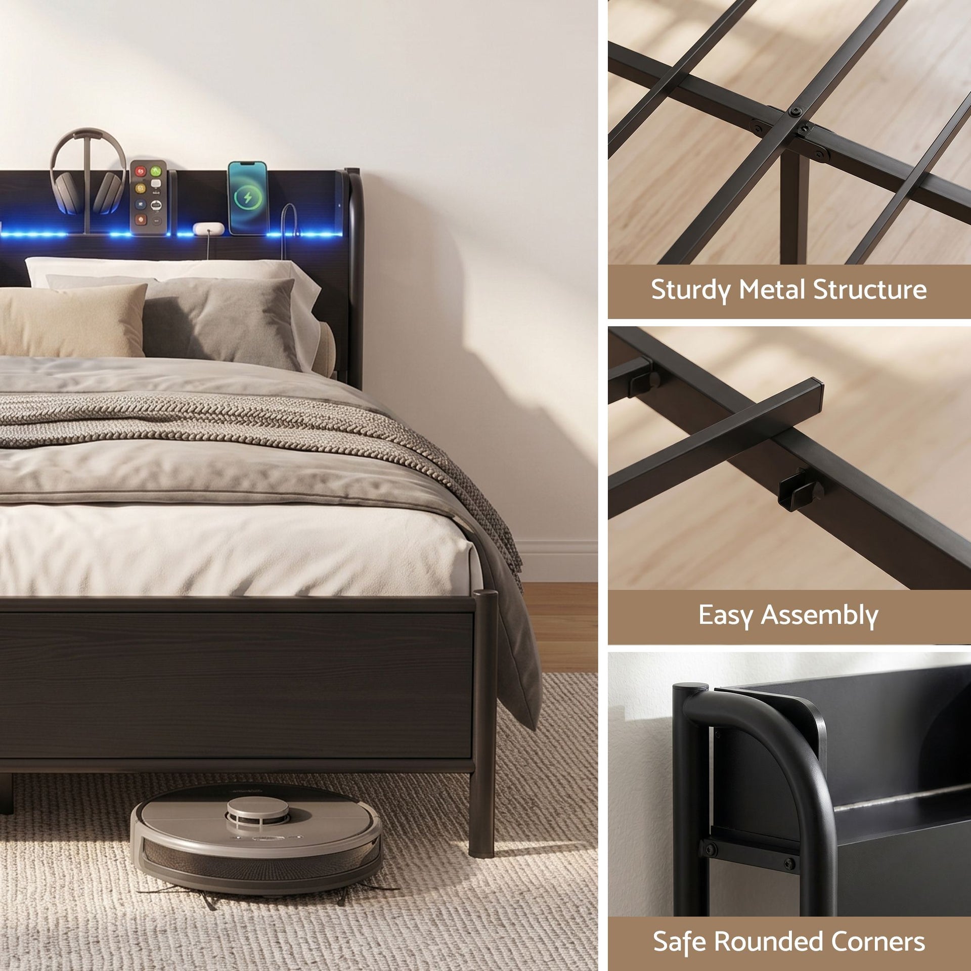 Artiss Bed Frame Single Size with Storage Shelf Headboard Charging Station GRID Awezingly
