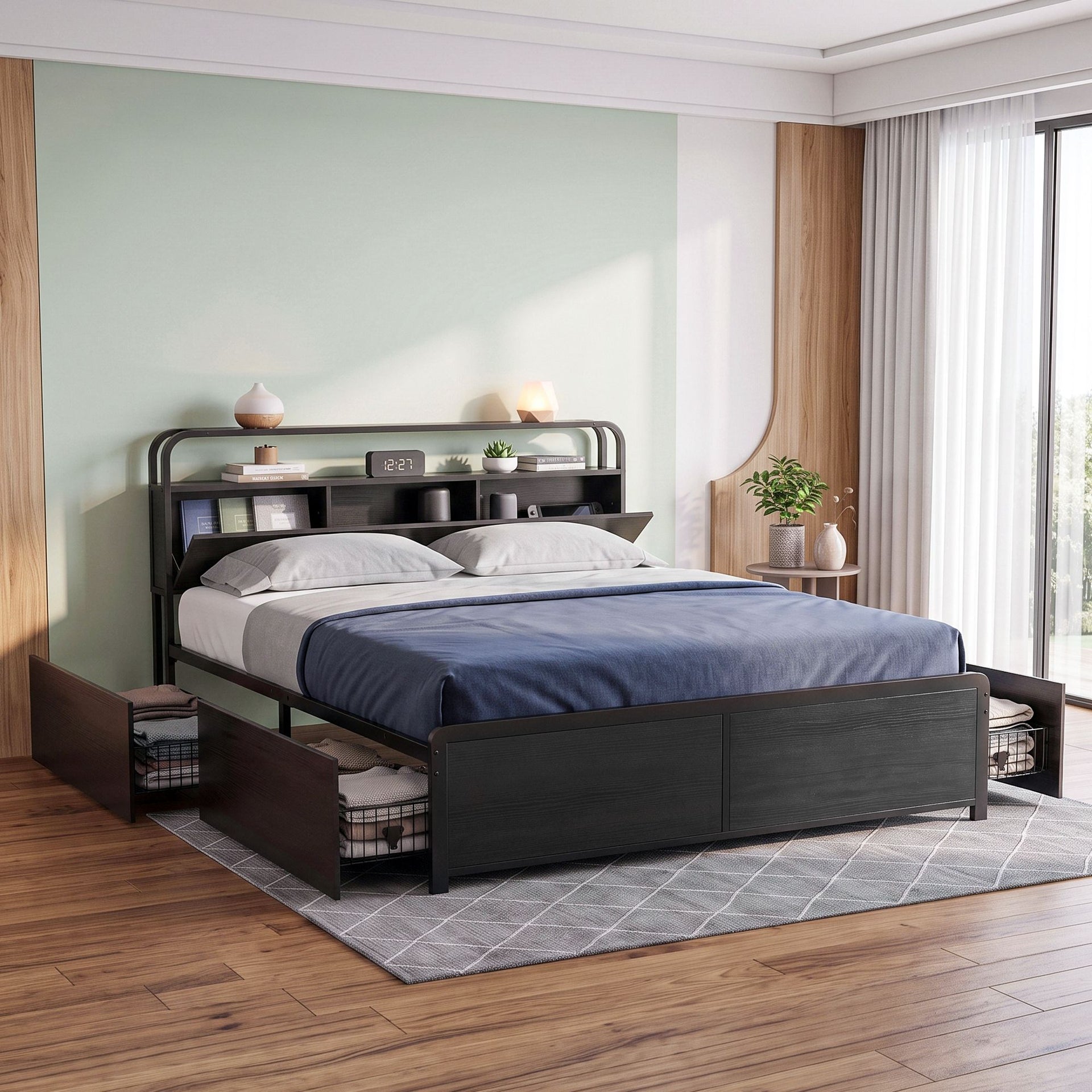 Artiss King Metal Bed Frame 4 Drawers Hidden Storage Headboard HEDY Awezingly