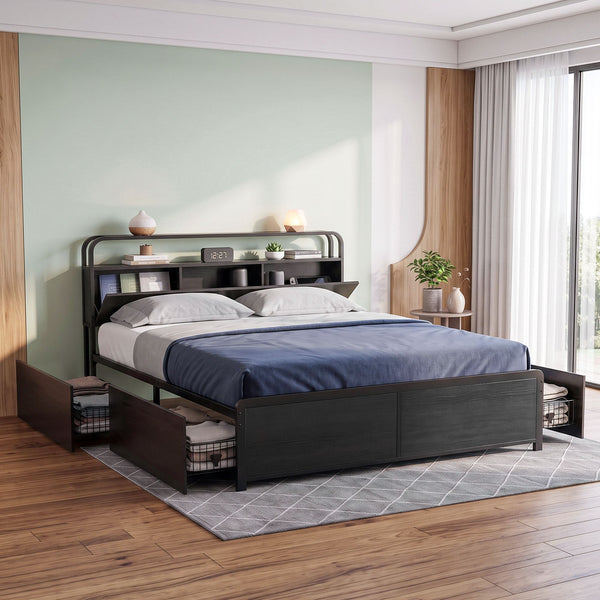 Artiss King Metal Bed Frame 4 Drawers Hidden Storage Headboard HEDY Awezingly