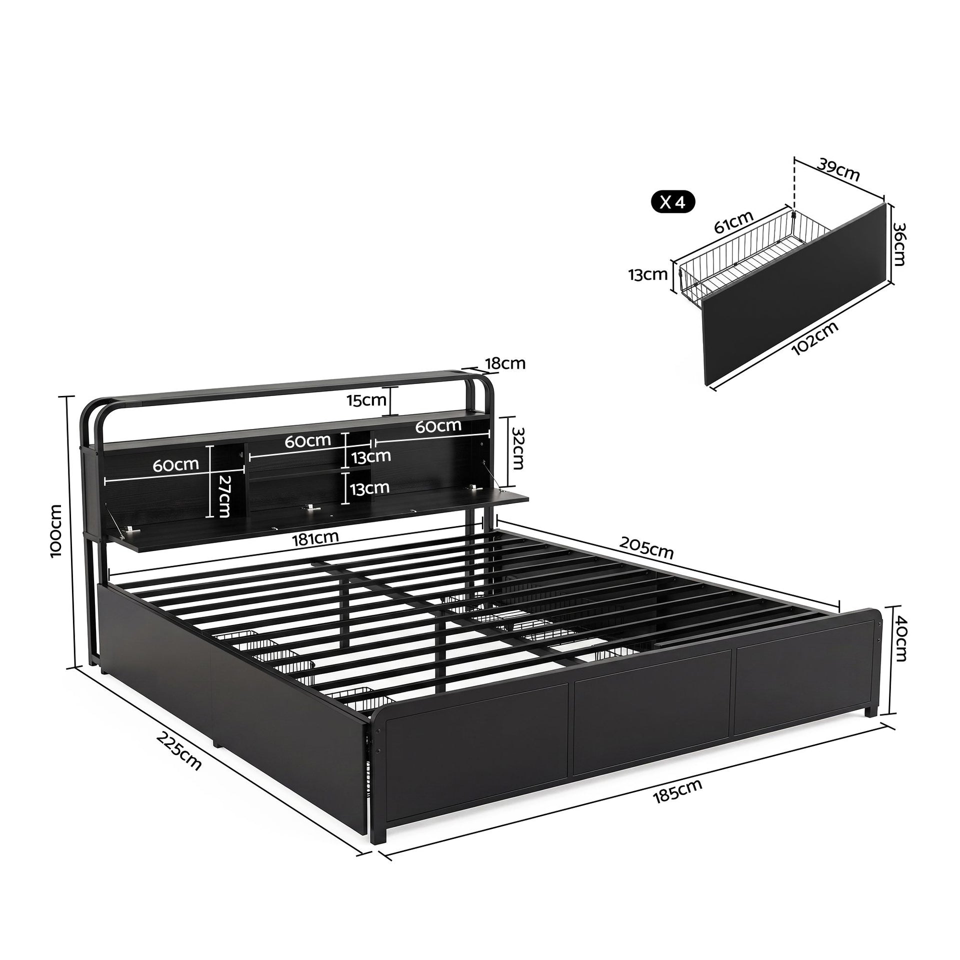 Artiss King Metal Bed Frame 4 Drawers Hidden Storage Headboard HEDY Awezingly