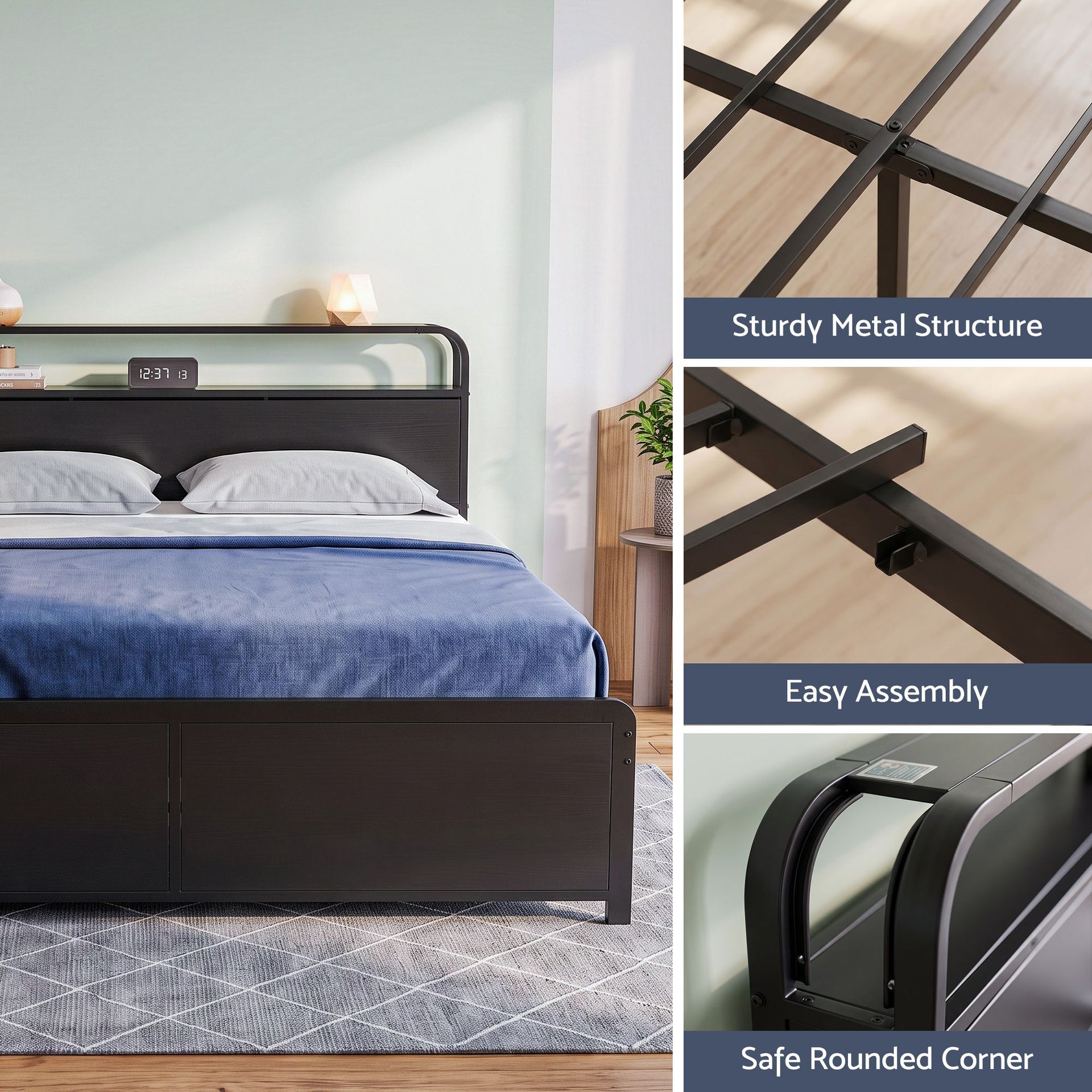 Artiss King Metal Bed Frame 4 Drawers Hidden Storage Headboard HEDY Awezingly