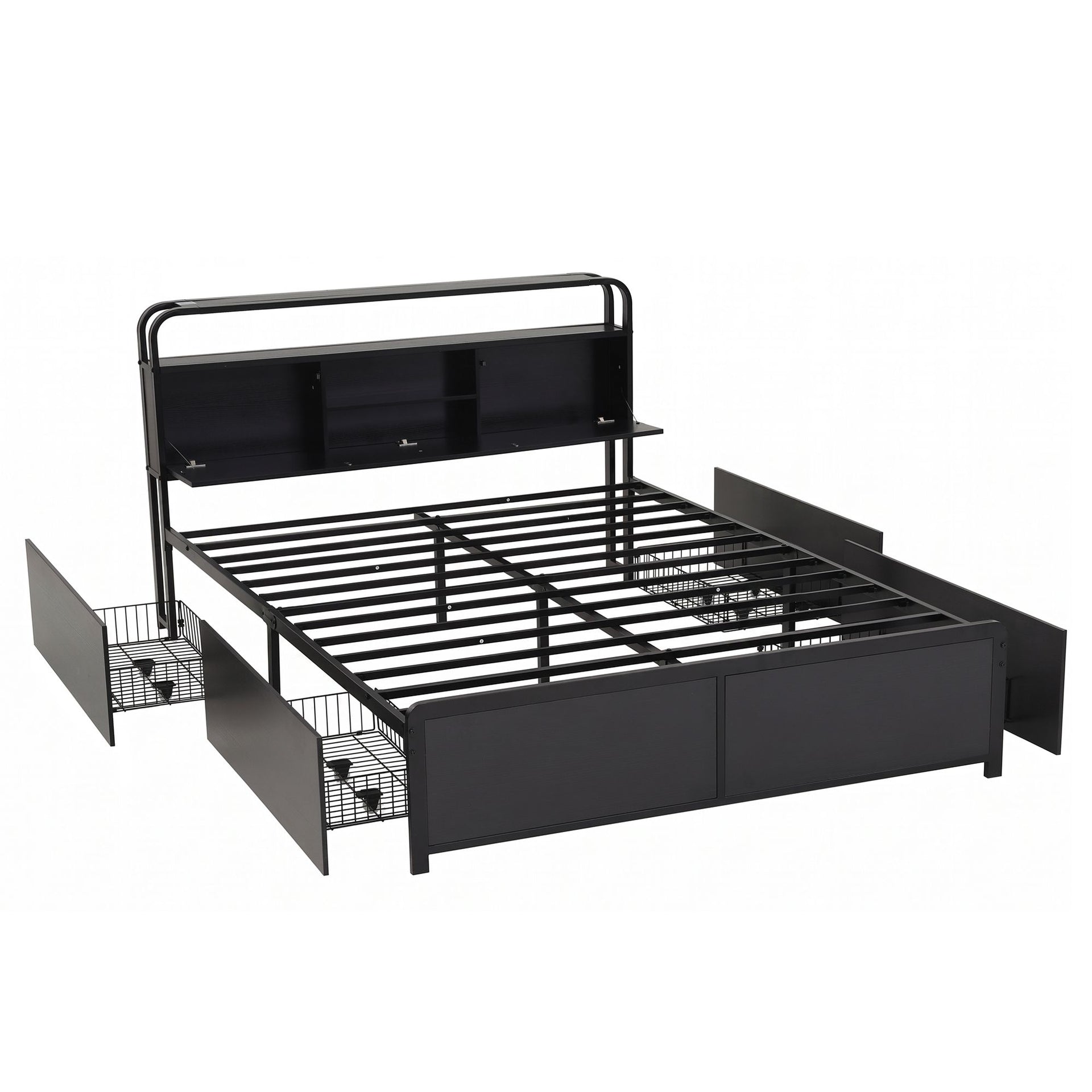 Artiss Queen Metal Bed Frame 4 Drawers Hidden Storage Headboard HEDY Awezingly