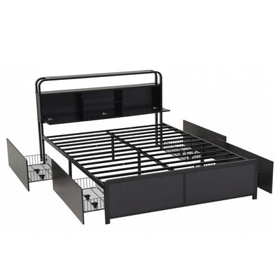 Artiss Queen Metal Bed Frame 4 Drawers Hidden Storage Headboard HEDY