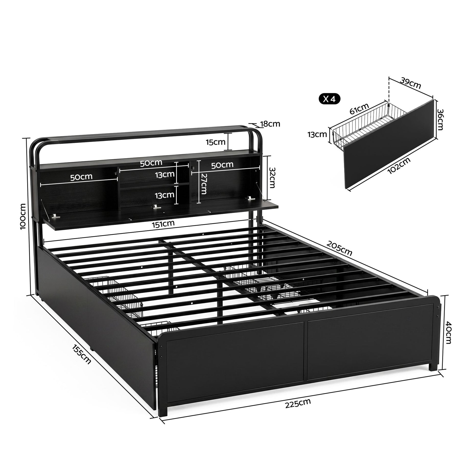Artiss Queen Metal Bed Frame 4 Drawers Hidden Storage Headboard HEDY Awezingly