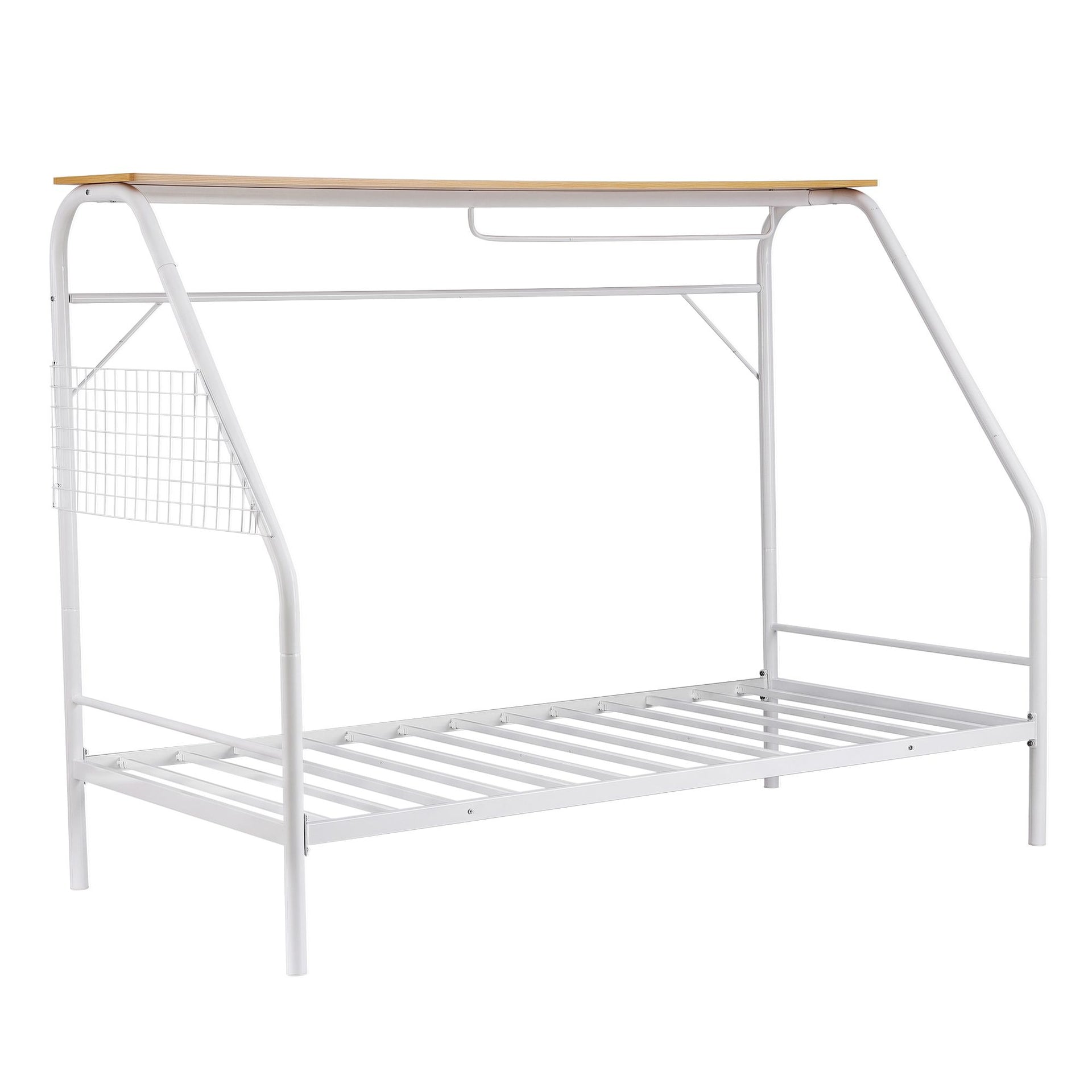 Artiss Single House Bed Frame Metal Canopy Bed Storage Shelf for Kids White Awezingly